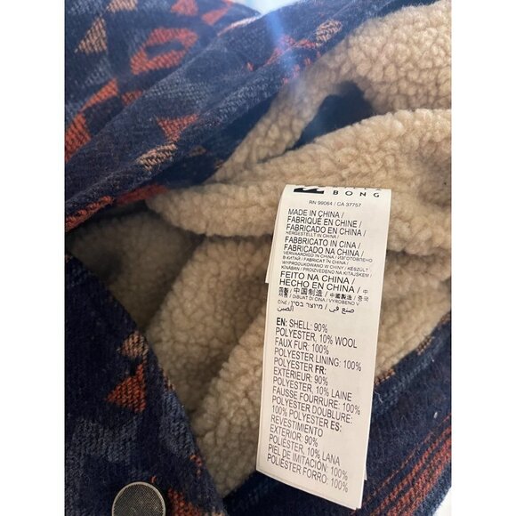Billabong Fleece Lined Aztec Geometric Collared Jacket Pockets SZ S NEW - Picture 11 of 14